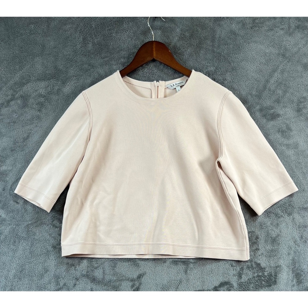 LK Bennett Cropped Sweater Womens Large Blush Pink 3/4 Sleeve